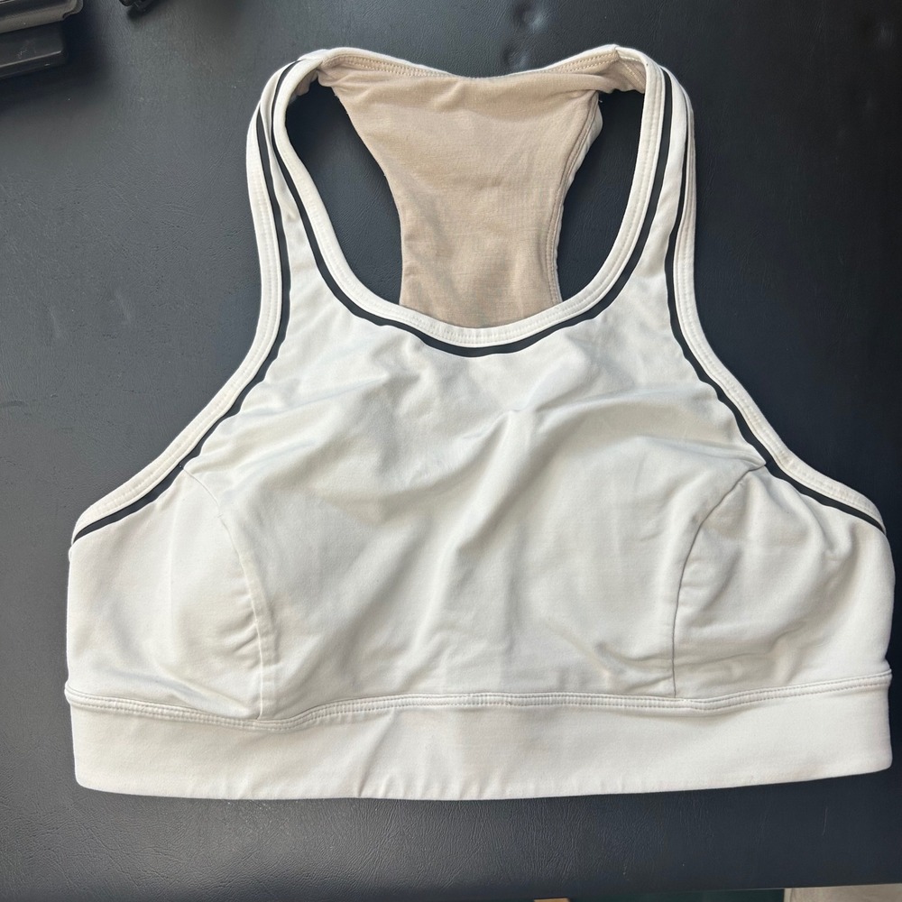 Lululemon White High Neck Racerback Sports Bra Size 8 Athleisure Yoga Gym Fit